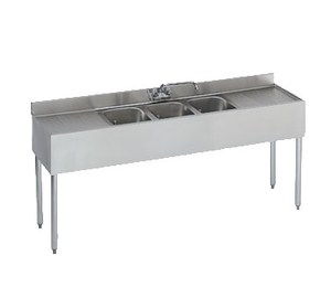 UNDERBAR SINK 6' 3-COMPT 2-DRN BDS W/FAUCET W/ SS OVERFLOW PIPES